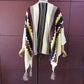 Vintage Oversize Ethnic Plaid Knit Tassel Cardigan Cape Sweater for Women