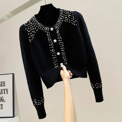 Women's Long Sleeve Slim Diamond Knit Cardigan Sweater - Casual Solid Top