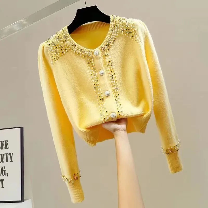 Women's Long Sleeve Slim Diamond Knit Cardigan Sweater - Casual Solid Top