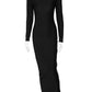 Solid Long Sleeve Turtleneck Maxi Dress - Elegant Skinny Dress With Shoulder Pads
