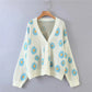 Floral Print V-Neck Cardigan Sweater - Oversize Soft Knit Sweater for Women