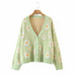Floral Print V-Neck Cardigan Sweater - Oversize Soft Knit Sweater for Women