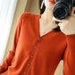 Women's Loose V-Neck Knit Cardigan Jacket - Versatile Solid Color Sweater