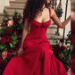 Red Holiday Party Dresses 2023: Elegant A-Line Midi Dress with Spaghetti Straps, Lace-Up Detail, and Split for Summer