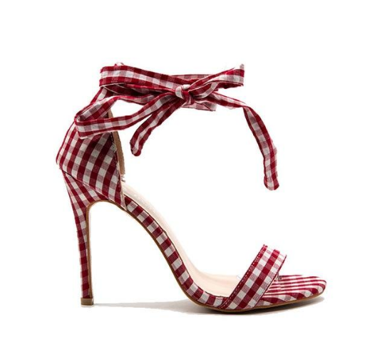 Europe and the United States plaid  toe high-heeled ankle straps with large bow sandals - ladieskits - 0