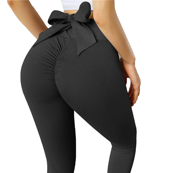 Women's Double-sided Brushed Hip Lifting Sport Fitness Bow Yoga Pants - ladieskits - 0