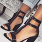 Block heel high heels hollow sandals - ladieskits - 0