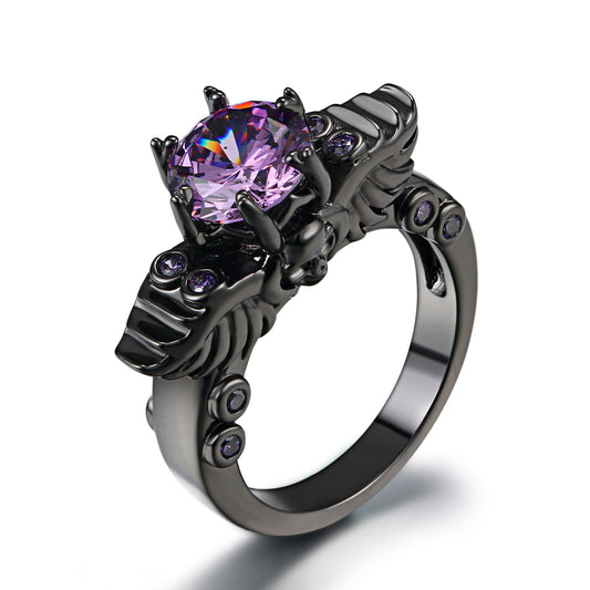 Vintage Black Enamel Ring Purple Zircon Black Gold Jewelry - ladieskits - luxury rings