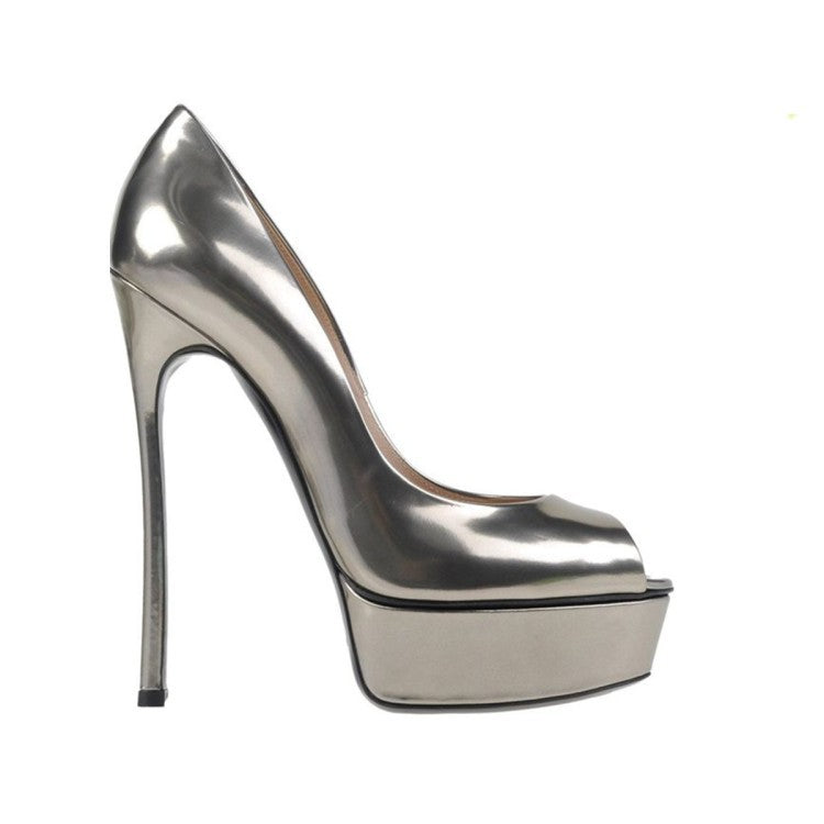 Super high heel platform fish mouth high heel patent leather sexy women's shoes sandals - ladieskits - 0