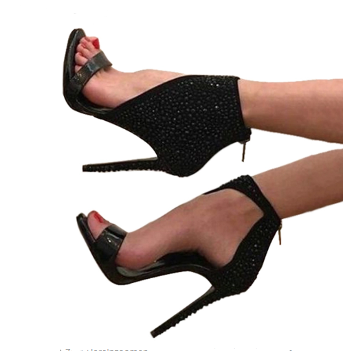 Sexy high-heeled female Roman shoes rhinestones Black sandals cool boots - ladieskits - 0