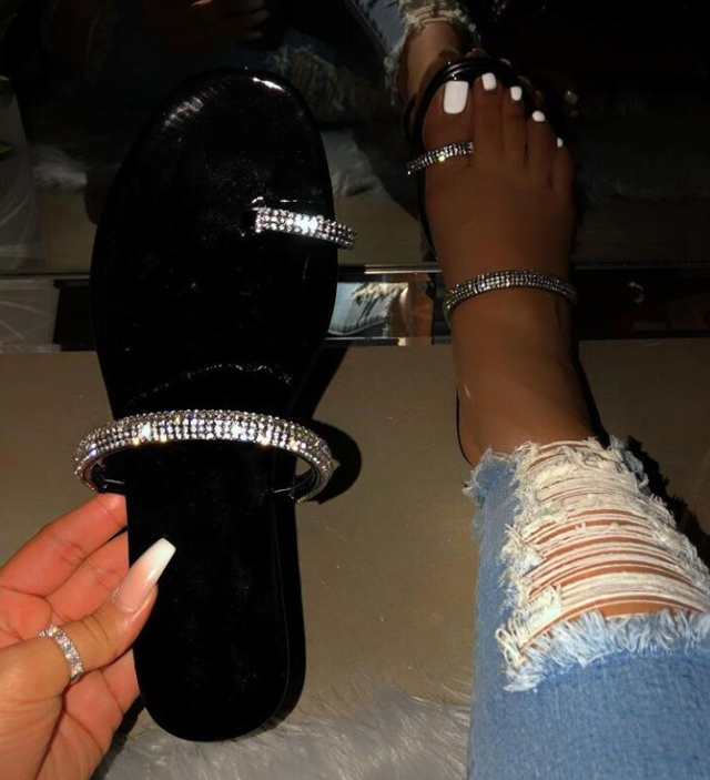 Diamond flat sandals slippers - ladieskits - 0