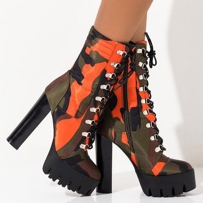 Platform camouflage high heel boots - ladieskits - 0