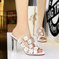 Women High Heels Shoes Transparent Crystal Flower Sandals - ladieskits - 0