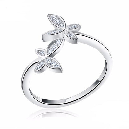 Fashion 925 Silver Adjustable RING Sterling Silver Ring with Flower Design Cubic Zirconia Austrian Women - ladieskits - luxury rings