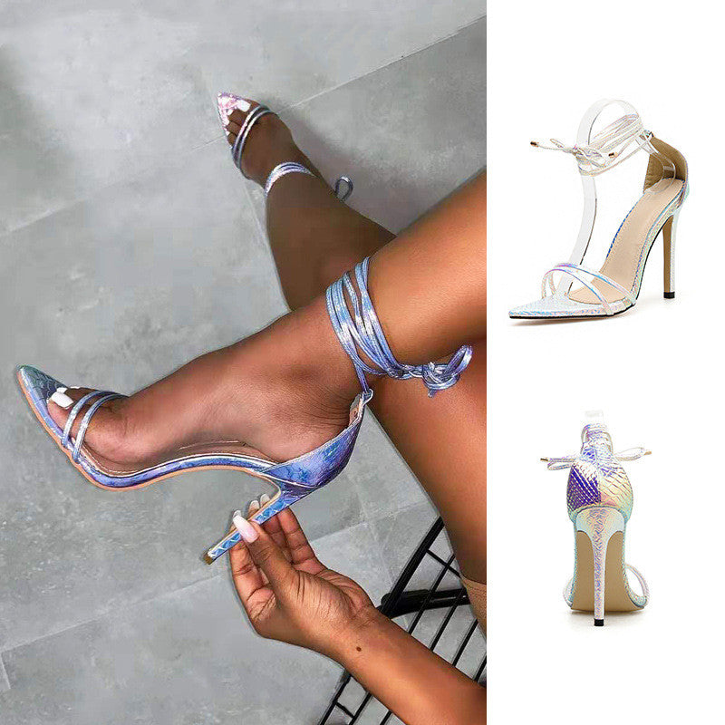 European And American High Heel Silver Pointed High Heel Sandals - ladieskits - 0