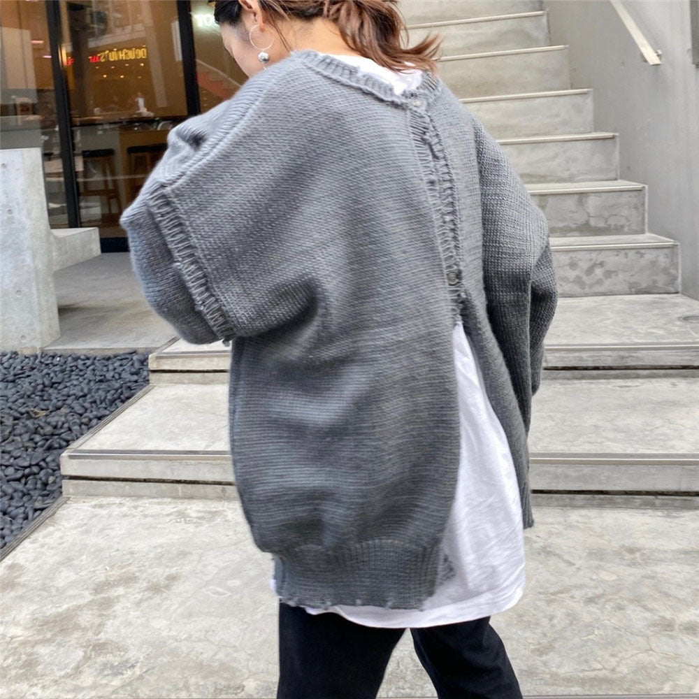 Korean Style Ripped Knitted Sweater Women - ladieskits - sweatshirt vs sweater