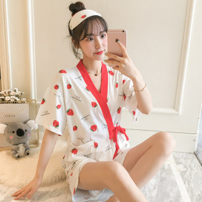 Kimono Pajamas Women SummerShort-Sleeved Cotton Thin Section - ladieskits - women pajamas