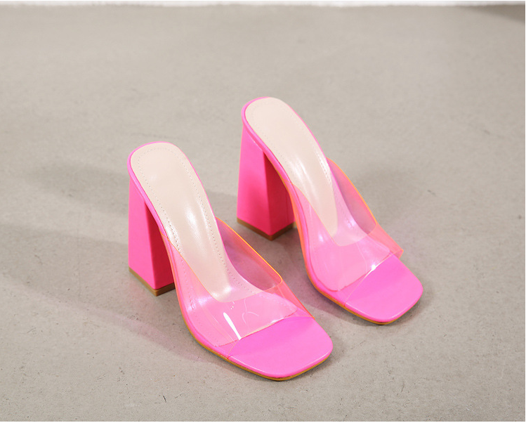 Square Toe Block Heel Sandals Transparent Pvc High Heel Sandals - ladieskits - 0