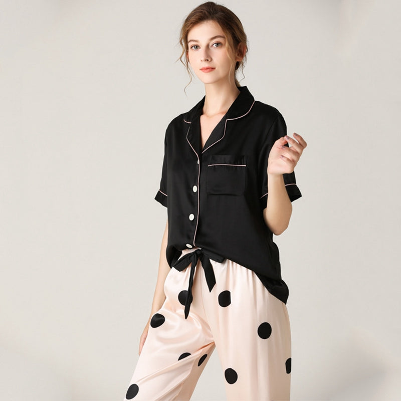 Pajamas Women Simulation Silk Suit Short-sleeved Trousers - ladieskits - women pajamas