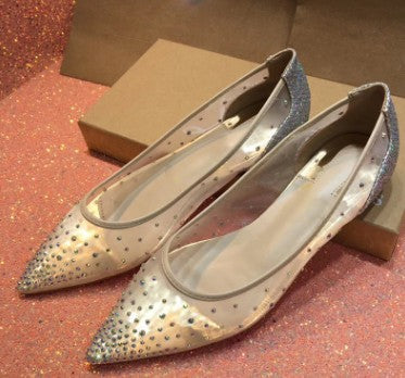 Mesh Rhinestone Transparent Women's Single Shoes Pointed High Heels Women - ladieskits - 0