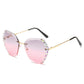 Rimless Sunglasses With Diamond-Studded Polygonal Sunglasses - ladieskits