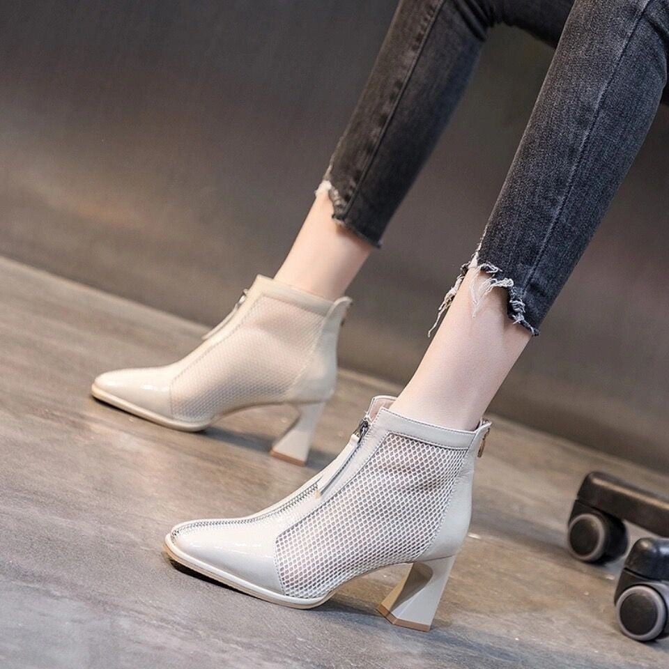 Breathable Chunky Heel High Heel Square Toe Shoes - ladieskits - 0