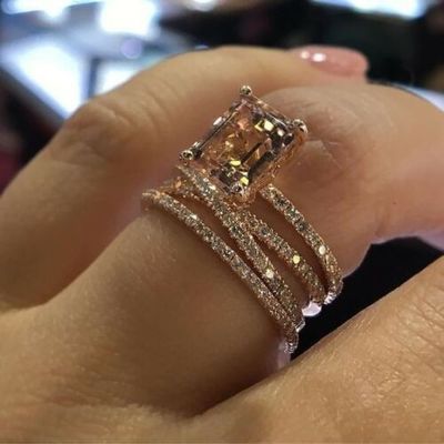Wedding Rings For Women Luxury Jewelry Bridal Engagement Cubic Zirconia Ring Rose Gold Color - ladieskits - 0