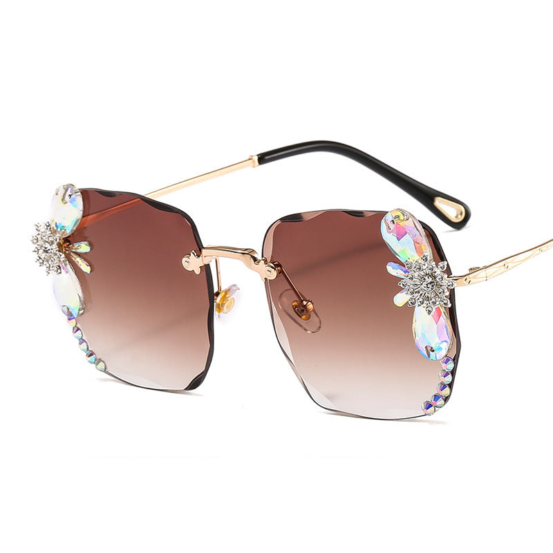 Frameless Trendy Rhinestone Sunglasses, Gradient Luxury Sunglasses Women - ladieskits