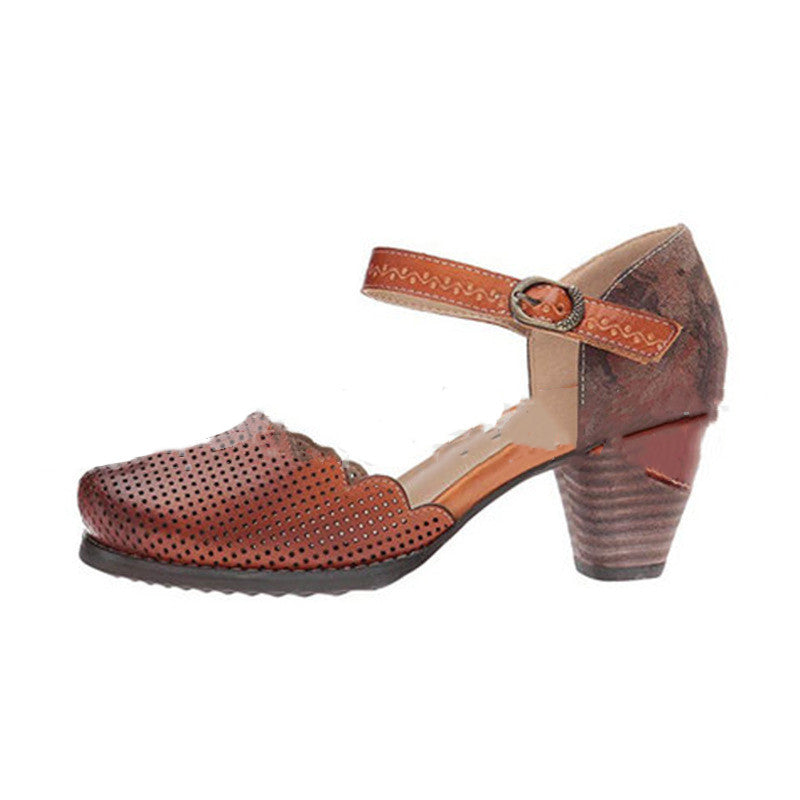 Color Block Buckle Sandals Thick Heel Sandals Women - ladieskits - 0