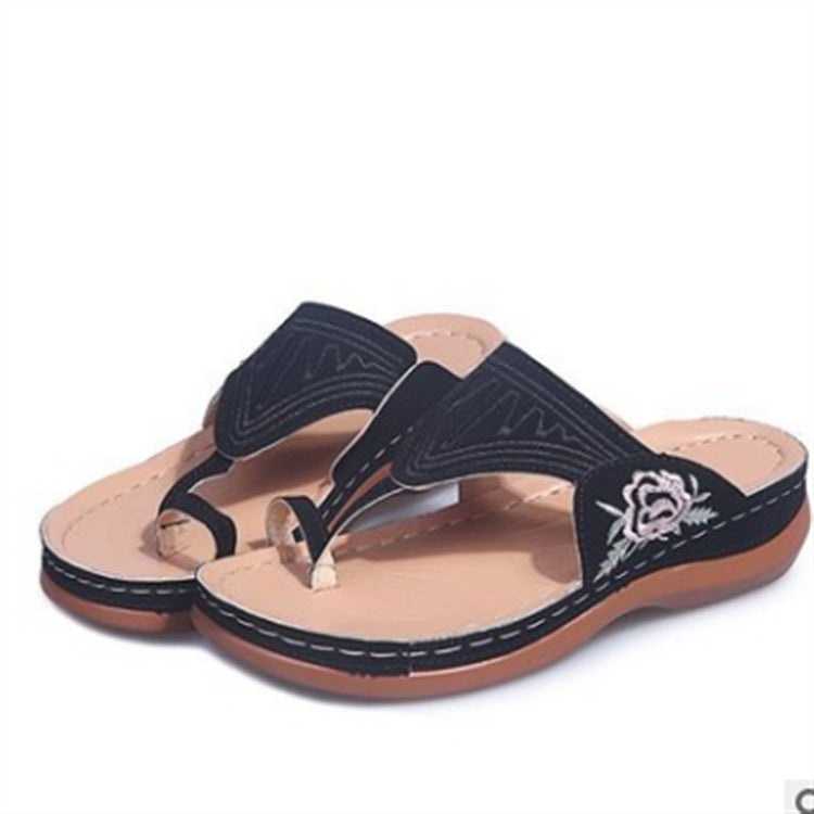 New Style Casual Embroidered Wedges With Flat Toe Sandals And Slippers Women Embroidered Flowers Women Sandals - ladieskits - 0