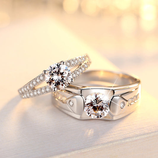 Diamond Romantic Couple Rings Men's Silver Plated Pair Rings - ladieskits - 0