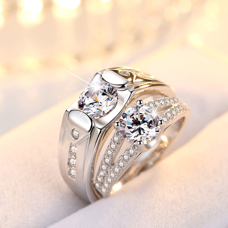 Diamond Romantic Couple Rings Men's Silver Plated Pair Rings - ladieskits - 0