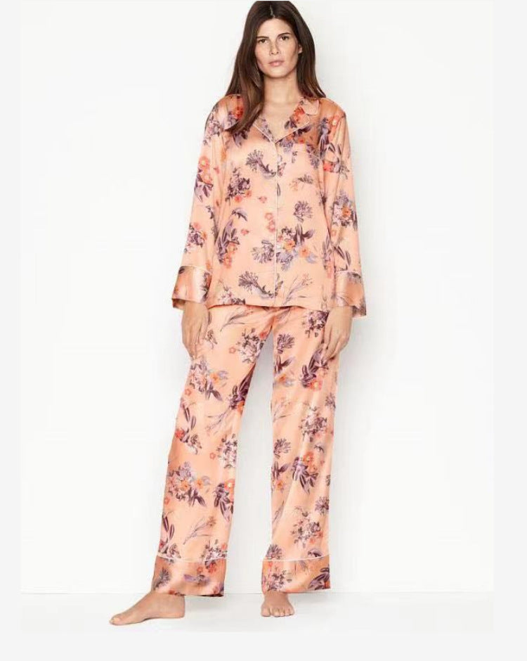 Imitation Ice Silk Pajamas Women Spring And Autumn Long-sleeved Trousers - ladieskits - women pajamas