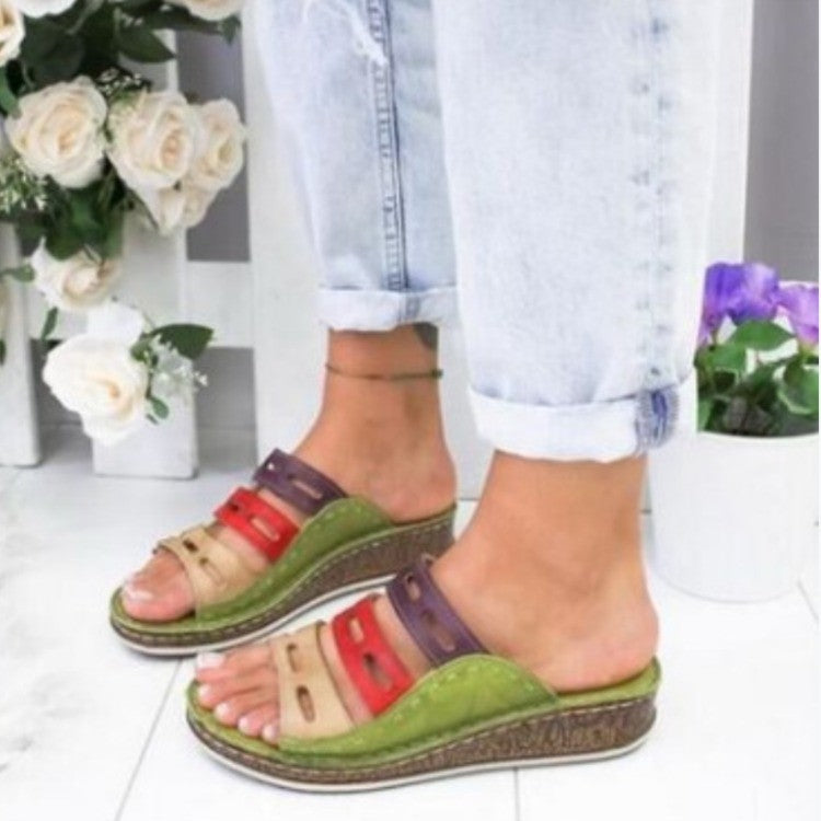 New Summer Women Sandals 3 Color Stitching Sandals Ladies Casual Shoes - ladieskits - 0