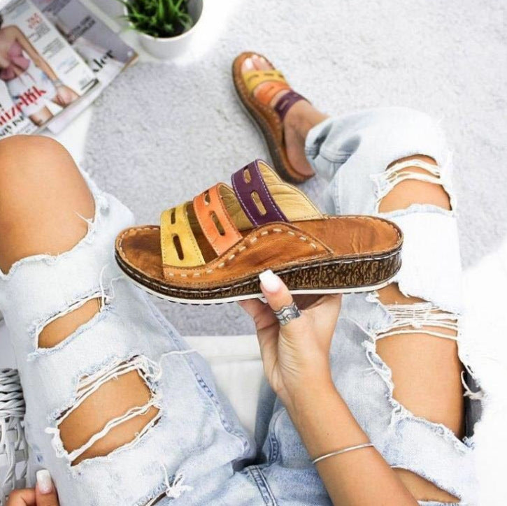 New Summer Women Sandals 3 Color Stitching Sandals Ladies Casual Shoes - ladieskits - 0