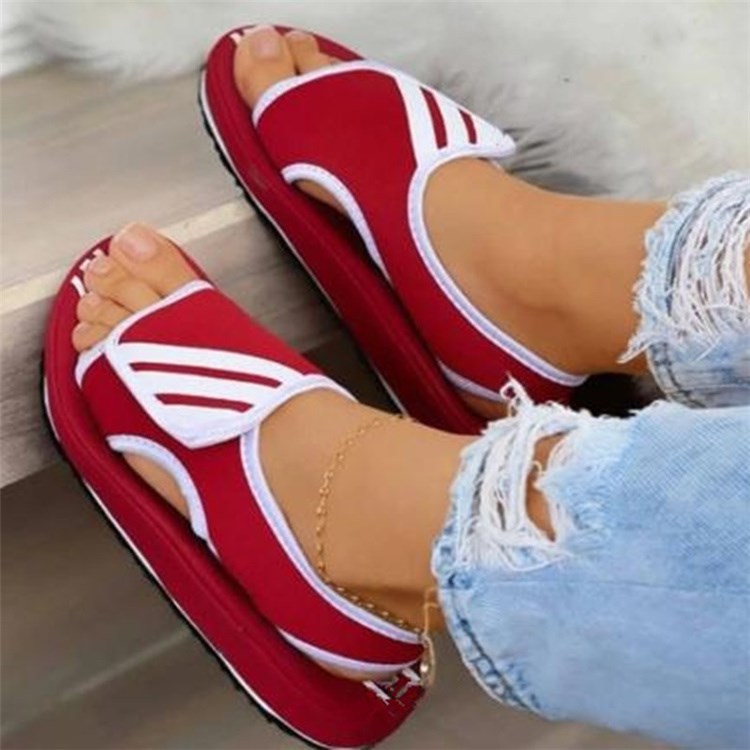 Women's Plus Size Sandals New Color-Blocking Velcro Flat Sandals - ladieskits - 0