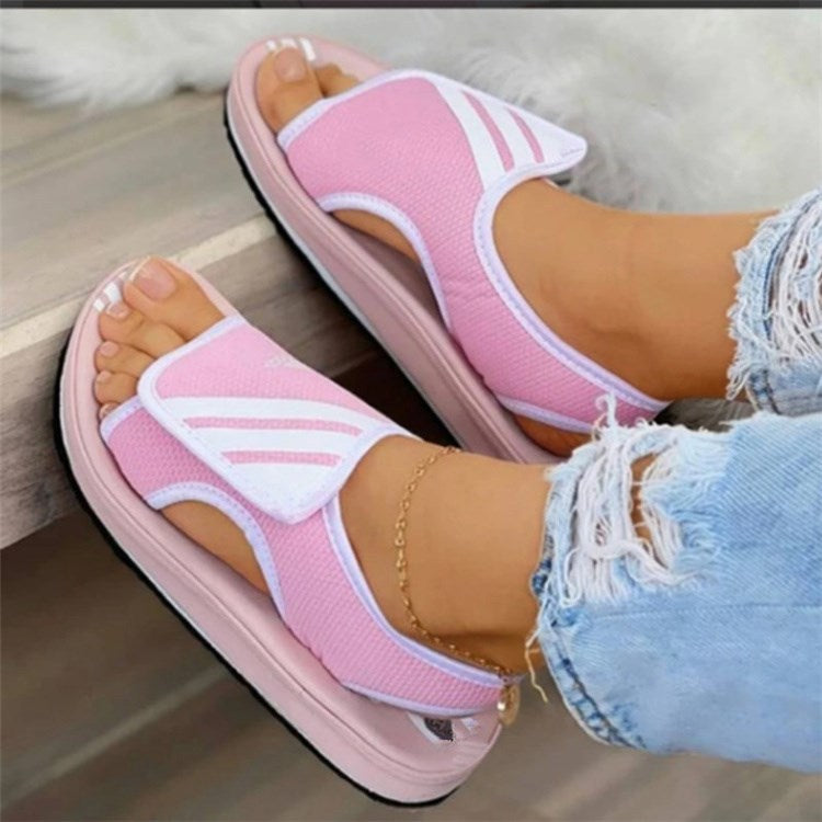 Women's Plus Size Sandals New Color-Blocking Velcro Flat Sandals - ladieskits - 0