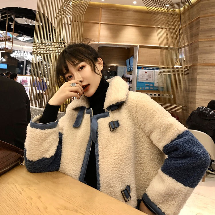 Circle lamb plush thick suede coat women - ladieskits - jacket