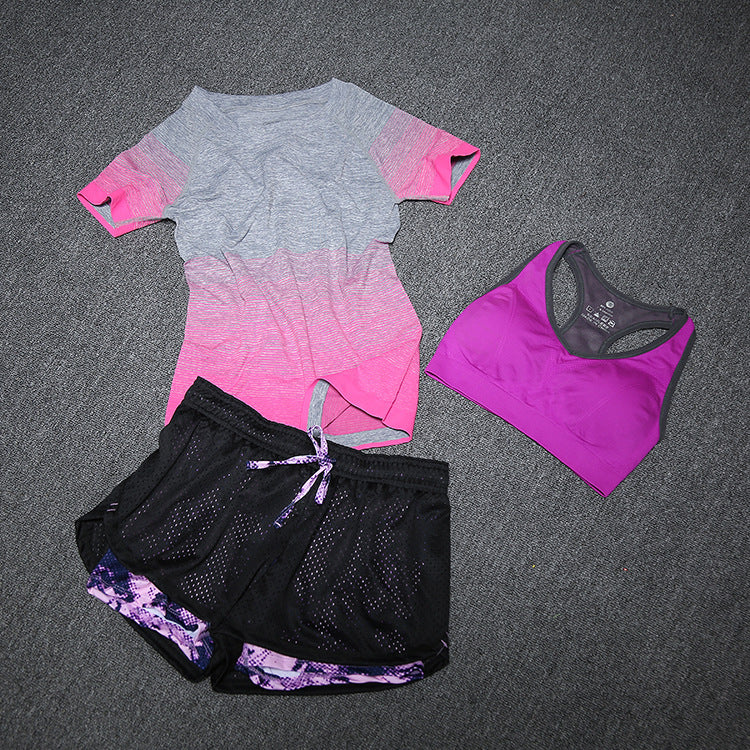 2021 New Women Yoga Sport Suit Bra Set 3 Piece Female Short-sleeved Summer Sportswear Running Fitness Training Clothing - ladieskits - 0