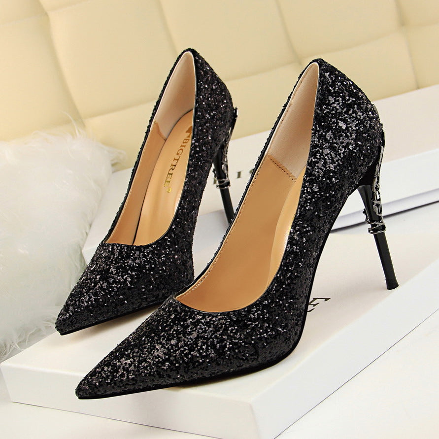 Pointed sequined high heels - ladieskits - 0