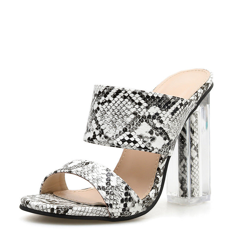 Crystal high heel snake print sandals sandals women shoes - ladieskits - 0