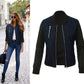 Hot sale autumn and winter new solid color fashion zipped cotton jacket women jacket - ladieskits - 0