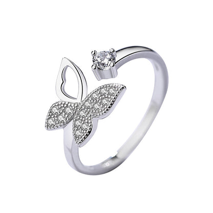 S925 silver jewelry female Korean version sterling silver micro-inlaid butterfly opening ring - ladieskits - luxury rings