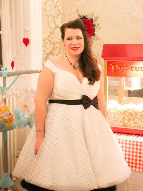 1950s Plus Size Vintage Polka Dot Short Wedding Dress,20111660