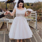 1950s Scoop Neck Lace Appliques Vintage inspired Tea Length Wedding Dress,20101608