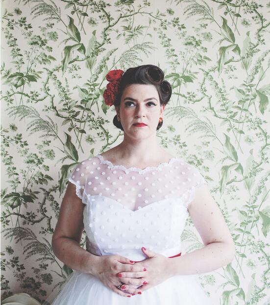 1950s Vintage Cap Sleeved  Polka Dots Tea Length Rockabilly Wedding Dress,20110641