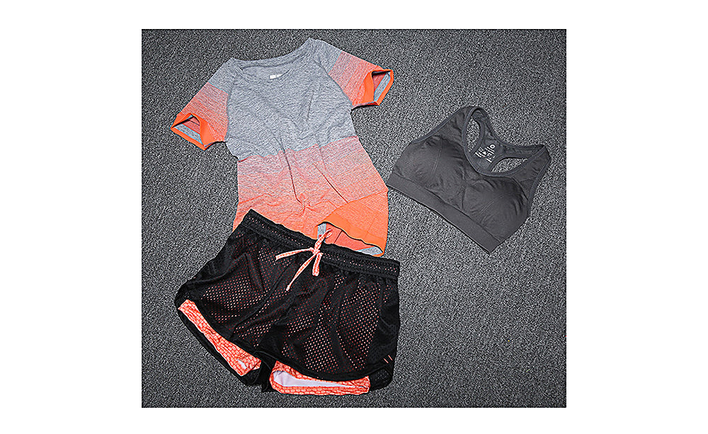 2021 New Women Yoga Sport Suit Bra Set 3 Piece Female Short-sleeved Summer Sportswear Running Fitness Training Clothing - ladieskits - 0