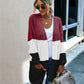 Women Knitted Sweater Long Cardigan Contrast Color Coat