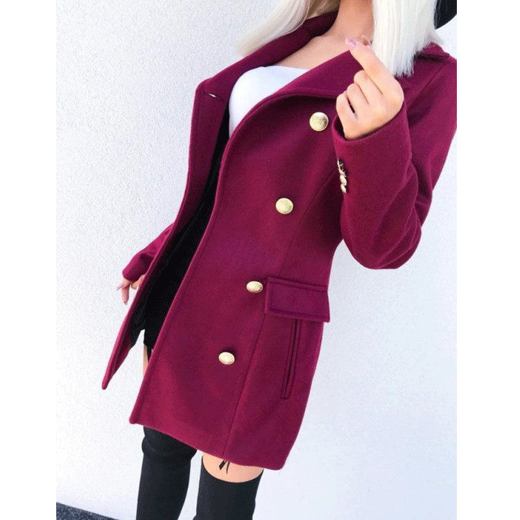 Women Autumn And Winter Long-Sleeved Double-Breasted Nizi Coat Coat - ladieskits - jacket