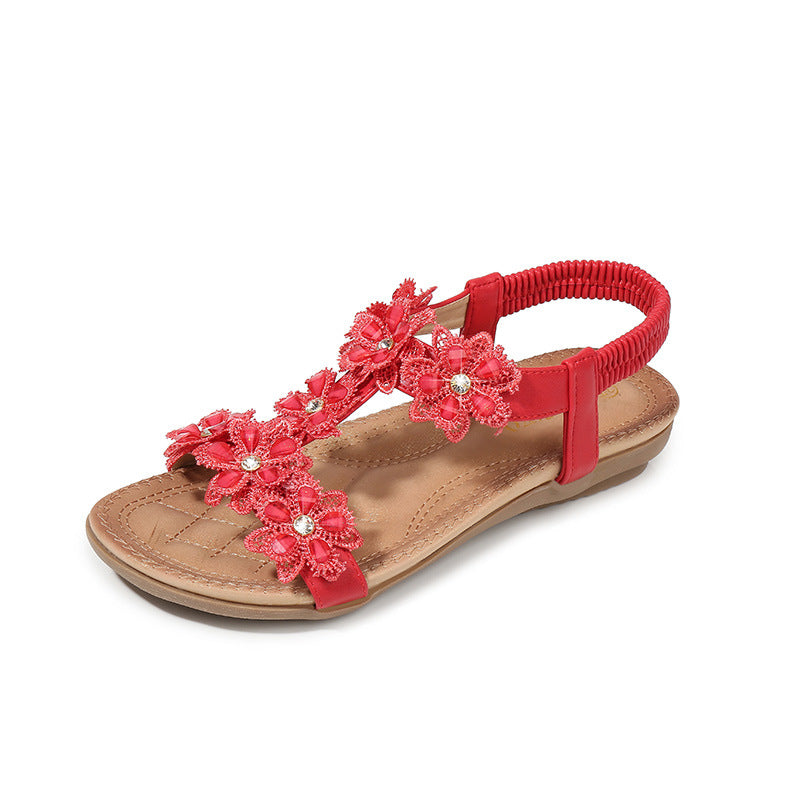 Large Size Sandals Women T-Shaped Flower Women Sandals Beach Sandals - ladieskits - 0